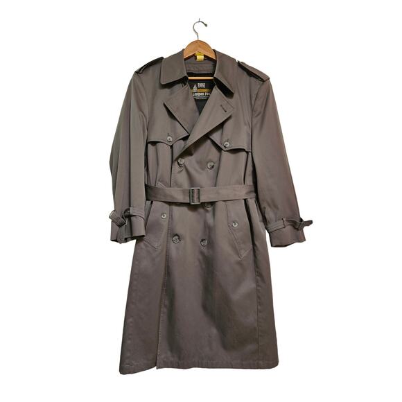 Towne by London Fog Men's Gray Double Breasted Trench Coat Size 40 SHT Zip Liner - Picture 1 of 12